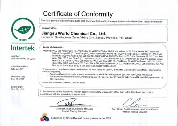 چین Jiangsu World Chemical Co., Ltd گواهینامه ها